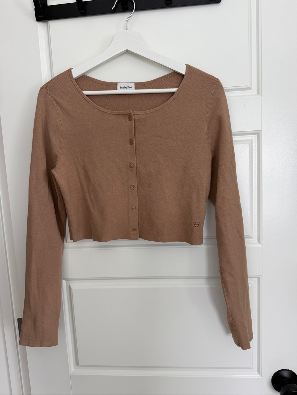 Sunday Best Cropped Button-Front Long Sleeve Top - Camel
